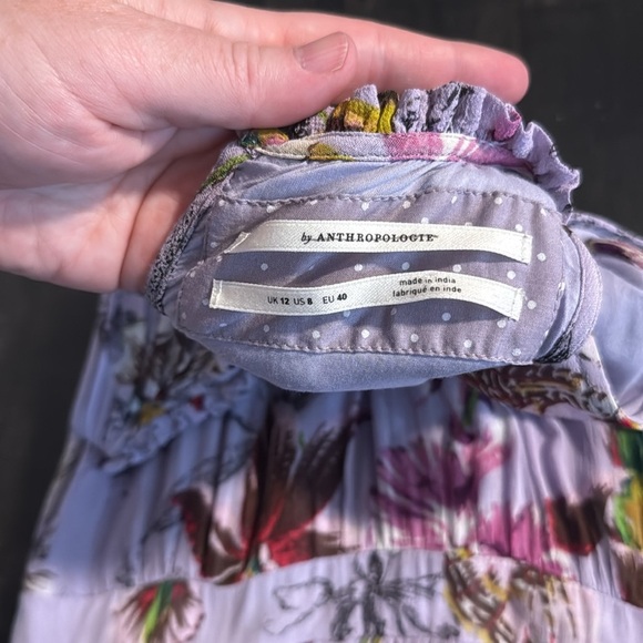Anthropologie Lavender Floral Midi Dress Smock Back Waistband Size 8 - Picture 6 of 11